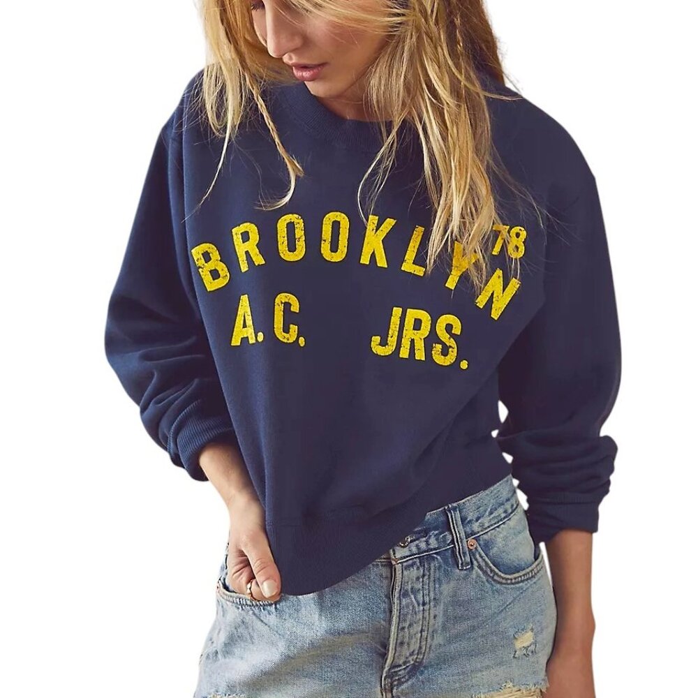 Riley Vintage Brooklyn Crew Size Large Navy Blue with Yellow Detailing - Picture 5 of 10